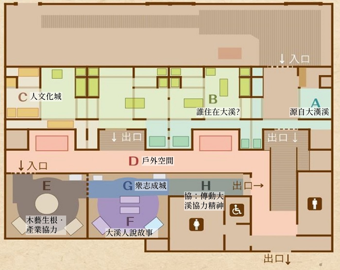桃園大溪景點|大溪木藝生態博物館.不只有大溪老街!1秒帶你來到日本,漫步在文藝老宅中 - 第13張圖 大溪木藝生態博物館歷史博物館地圖,展出大溪人生活與歷史