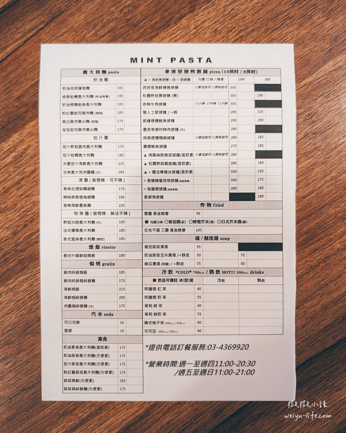 Mint Pasta中原店菜單